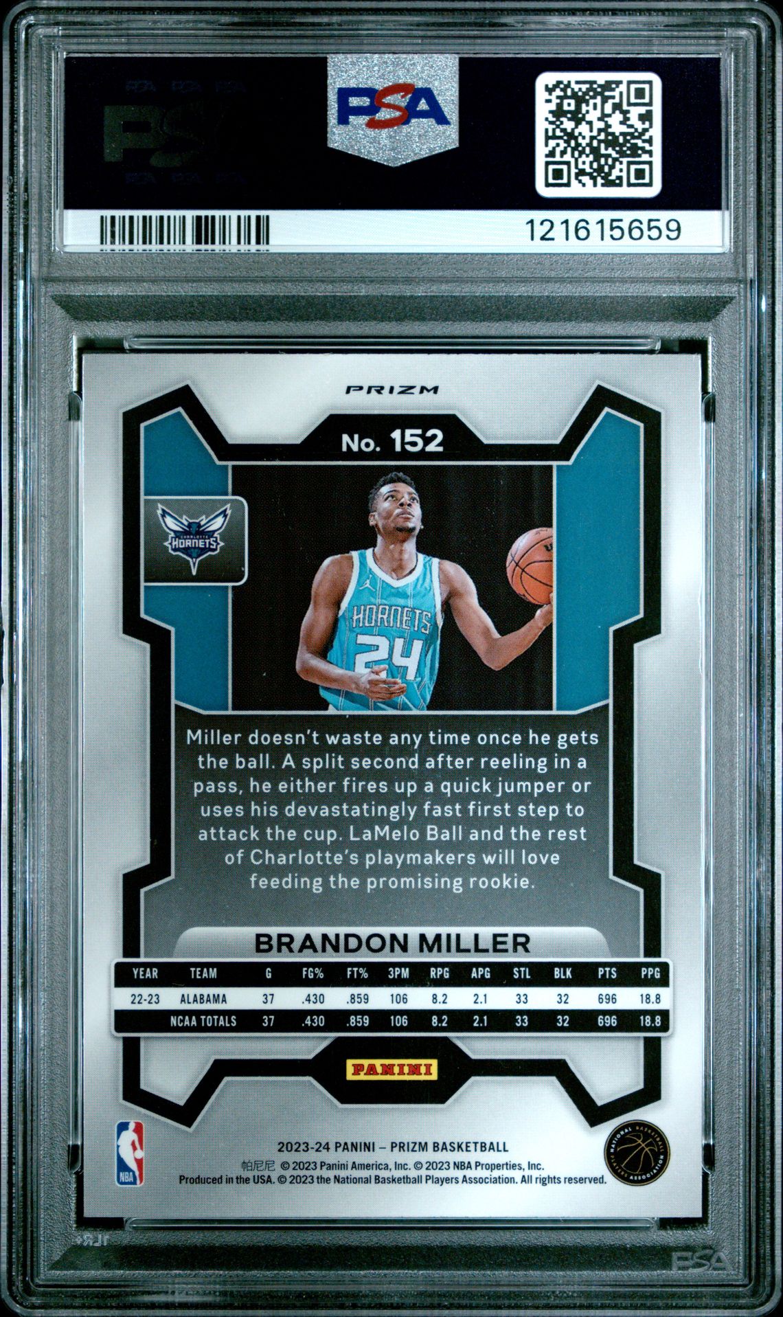 2023 Panini Prizm Brandon Miller #152 (Pink Ice) Gem Mt 10 back