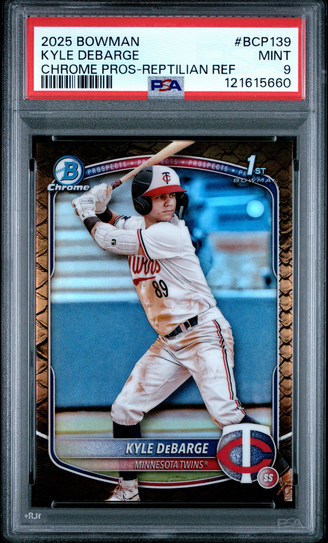 2025 Bowman Chrome Prospects Kyle Debarge #Bcp139 (Chrome Pros-Reptilian Ref) Mint 9 front