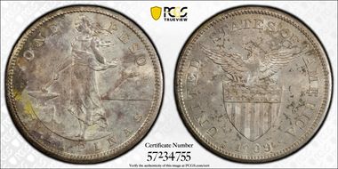 1909-S Peso KM-172  Ag MS62
