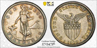 1908-S/S Peso Allen-17.03a AU55