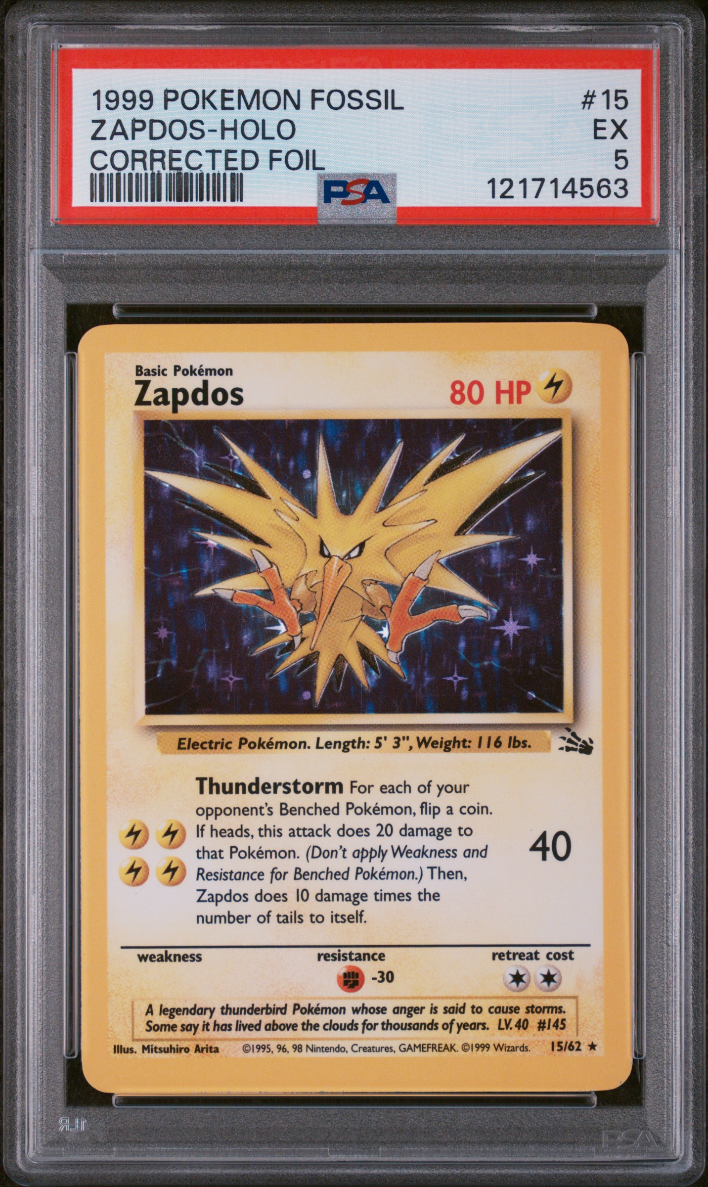 1999 #15 Zapdos-Holo PSA 5 Fossil