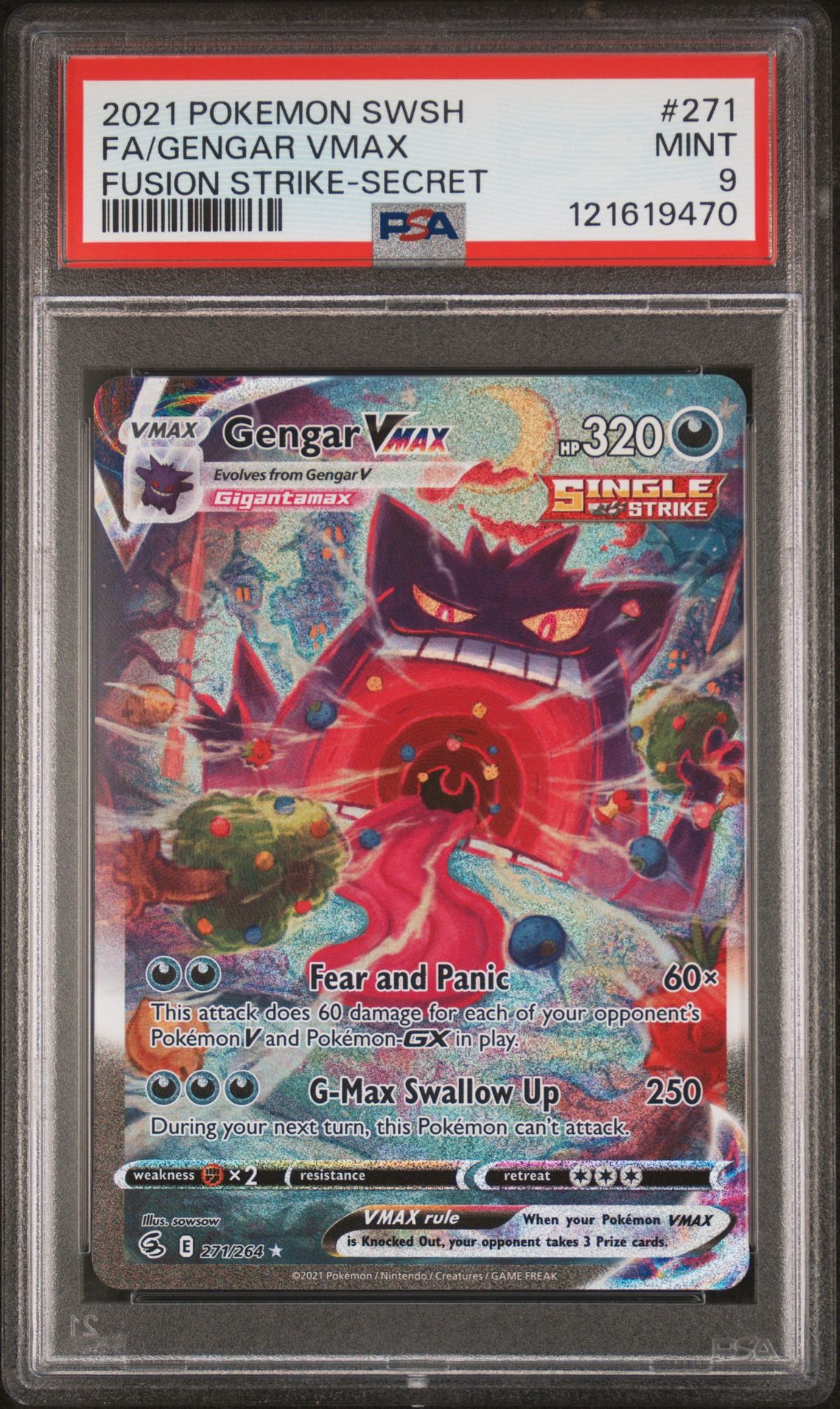 2021 Pokemon Sword & Shield Fusion Strike Fa/Gengar Vmax #271 (Fusion Strike-Secret) Mint 9 front