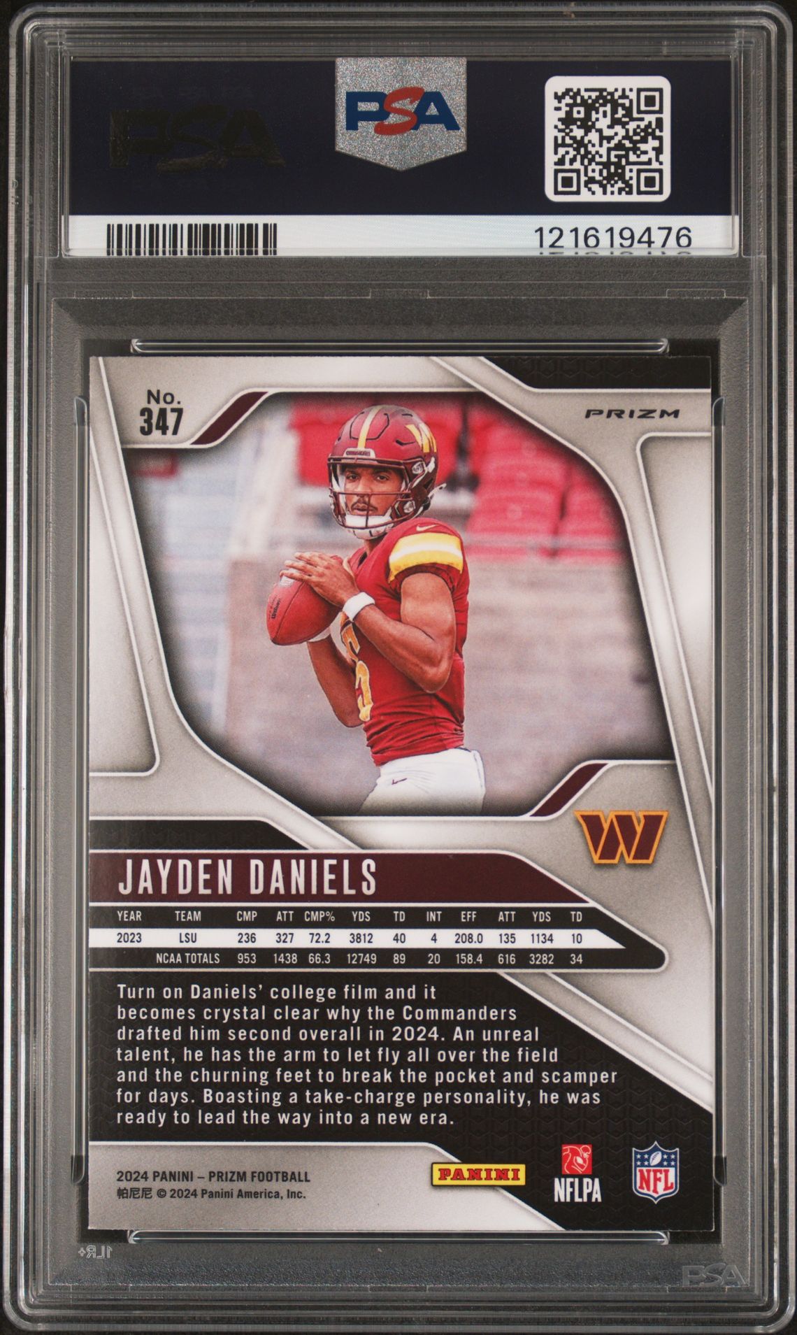 2024 Panini Prizm Jayden Daniels #347 (Silver Prizm) Mint 9 back