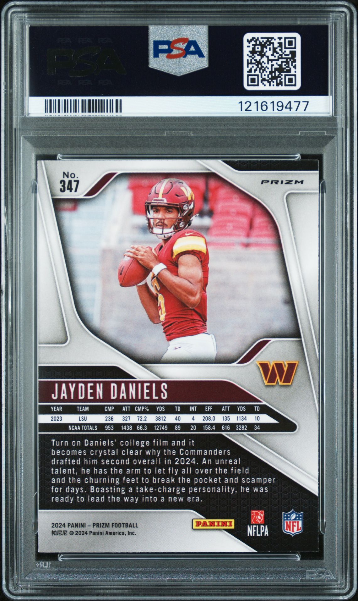 2024 Panini Prizm Jayden Daniels #347 (Silver Prizm) Mint 9 back