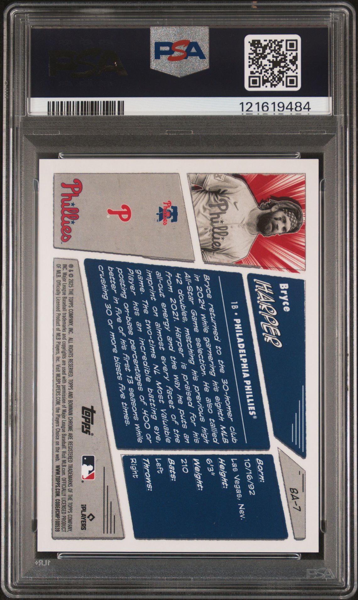 2025 Bowman Anime Bryce Harper #Ba7 (Anime-Black Refractor) Mint 9 back