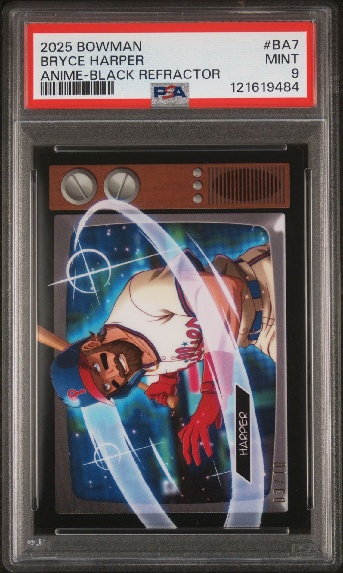 2025 Bowman Anime Bryce Harper #Ba7 (Anime-Black Refractor) Mint 9 front