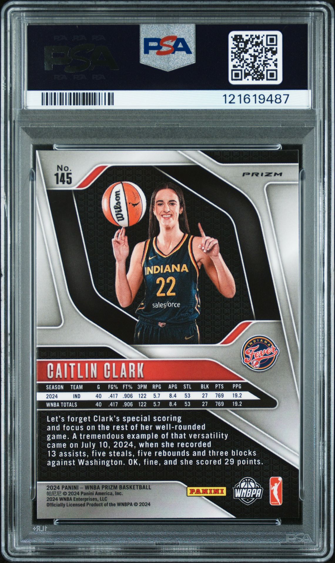 2024 Panini Prizm Wnba Caitlin Clark #145 (Ice) Mint 9 back