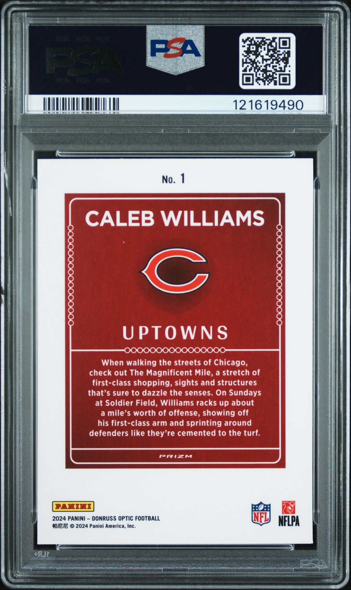 2024 Panini Donruss Optic Uptowns Caleb Williams #1 Mint 9 back