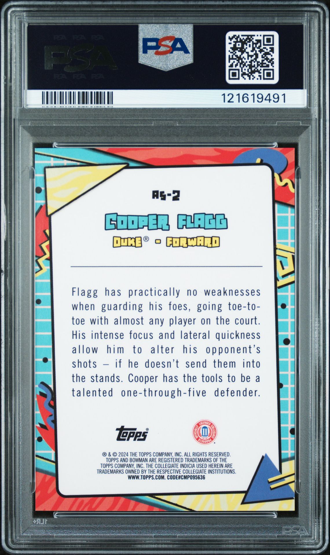 2024 Bowman Chrome University After School Special Cooper Flagg #As2 Mint 9 back