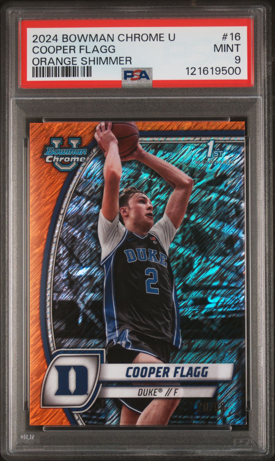 2024 Bowman Chrome University Cooper Flagg #16 (Orange Shimmer) Mint 9 front
