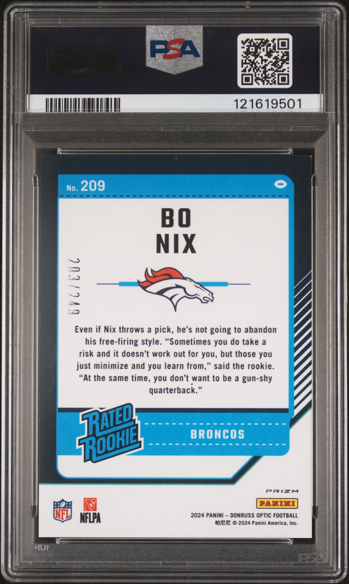 2024 Panini Donruss Optic Bo Nix #209 (Orange) Mint 9 back