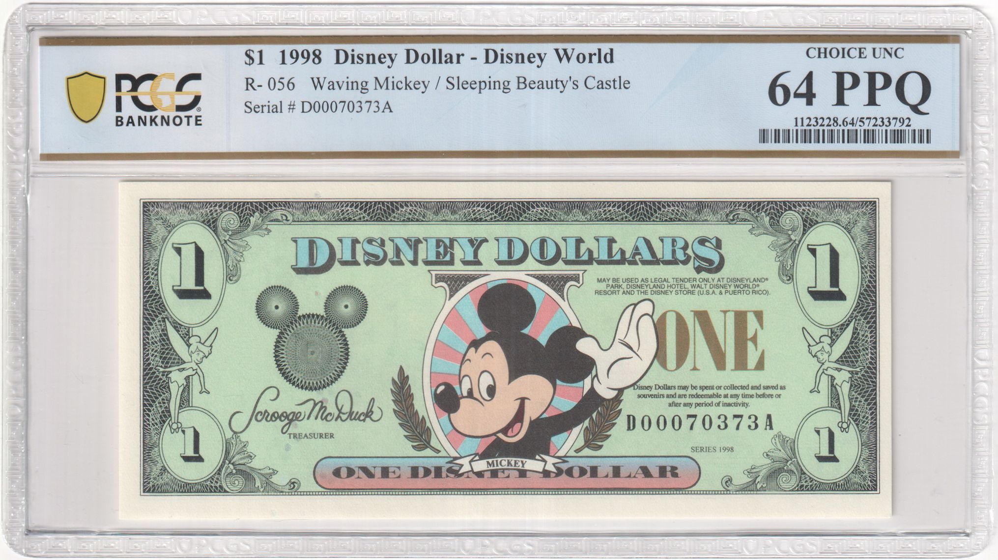 1998 R-056 $1 Disney Dollar Mickey / Disneyland Resort PCGS Graded 64 PPQ