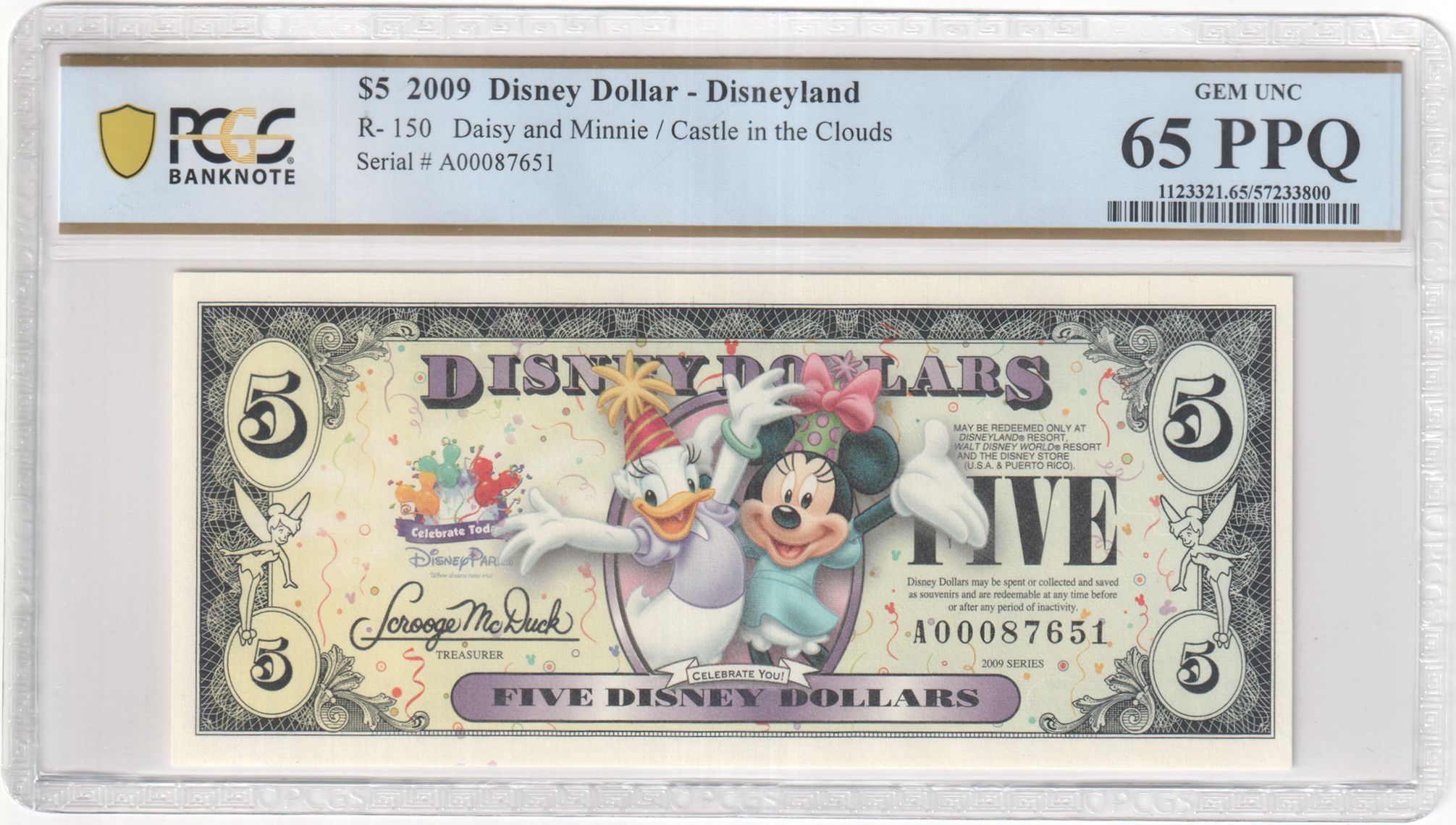 2009 R-150 $5 Disney Dollar Daisy and Minnie / Castle in the clouds PCGS Graded 