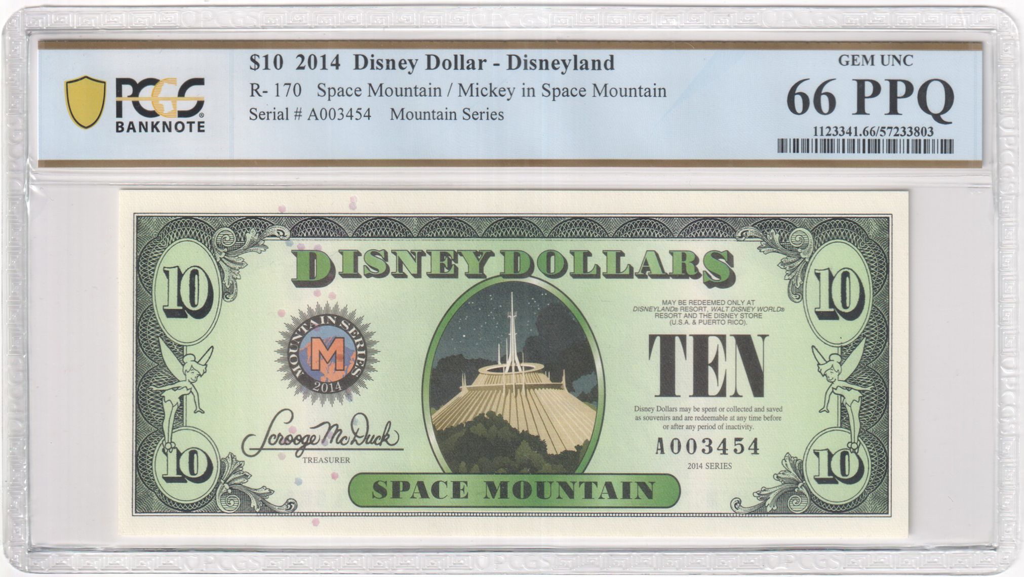 2014 R-173 $10 Disney Dollar Space Mountain PCGS Graded 65 PPQ