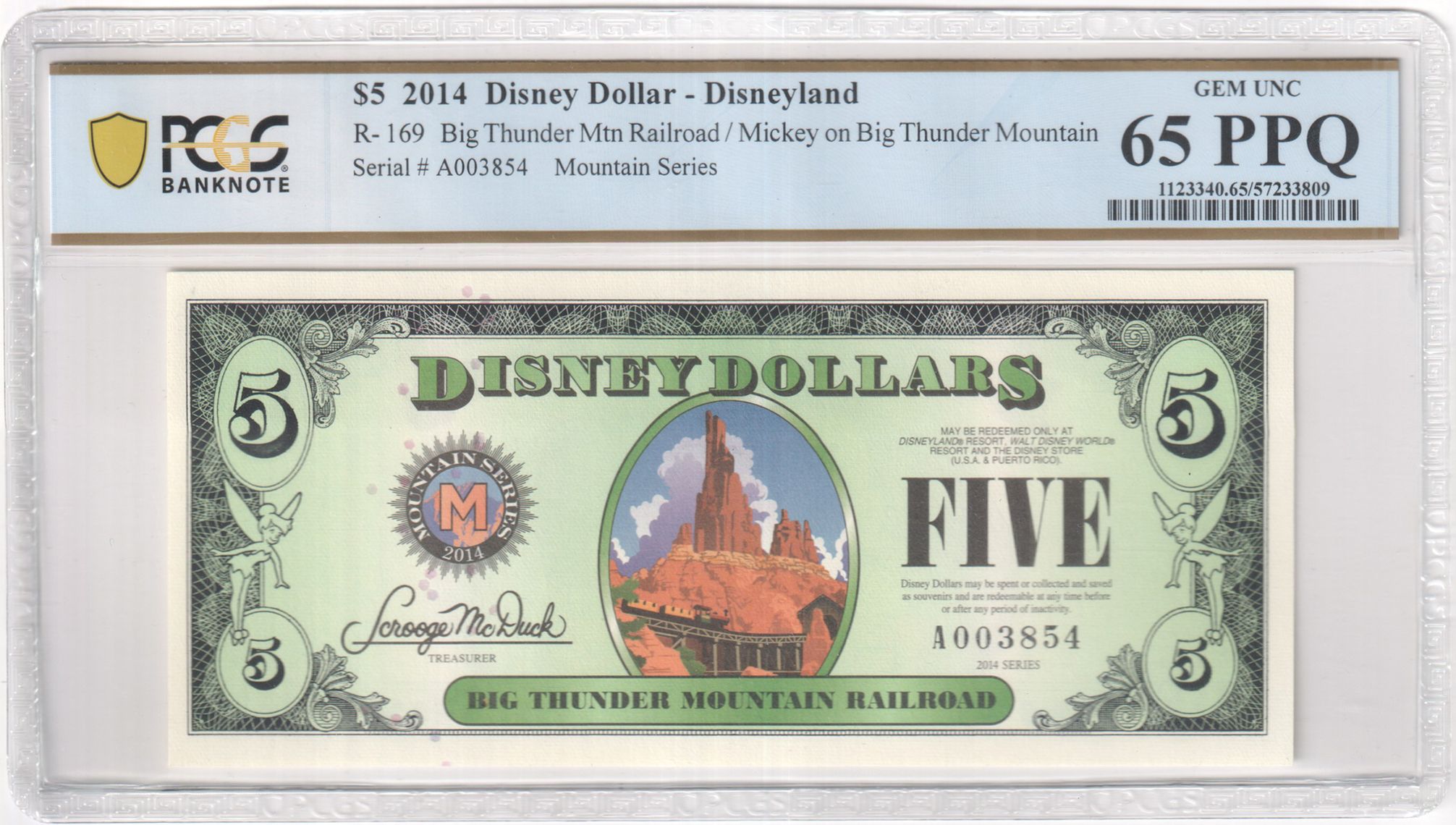 2014 R-169 $5 Disney Dollar Big Thunder Mountain Railroad PCGS Graded 65 PPQ