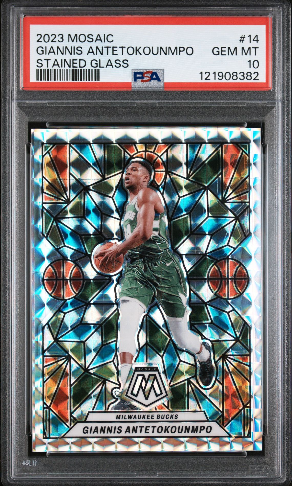 2023 Panini Mosaic Stained Glass Giannis Antetokounmpo #14 Gem Mt 10 front