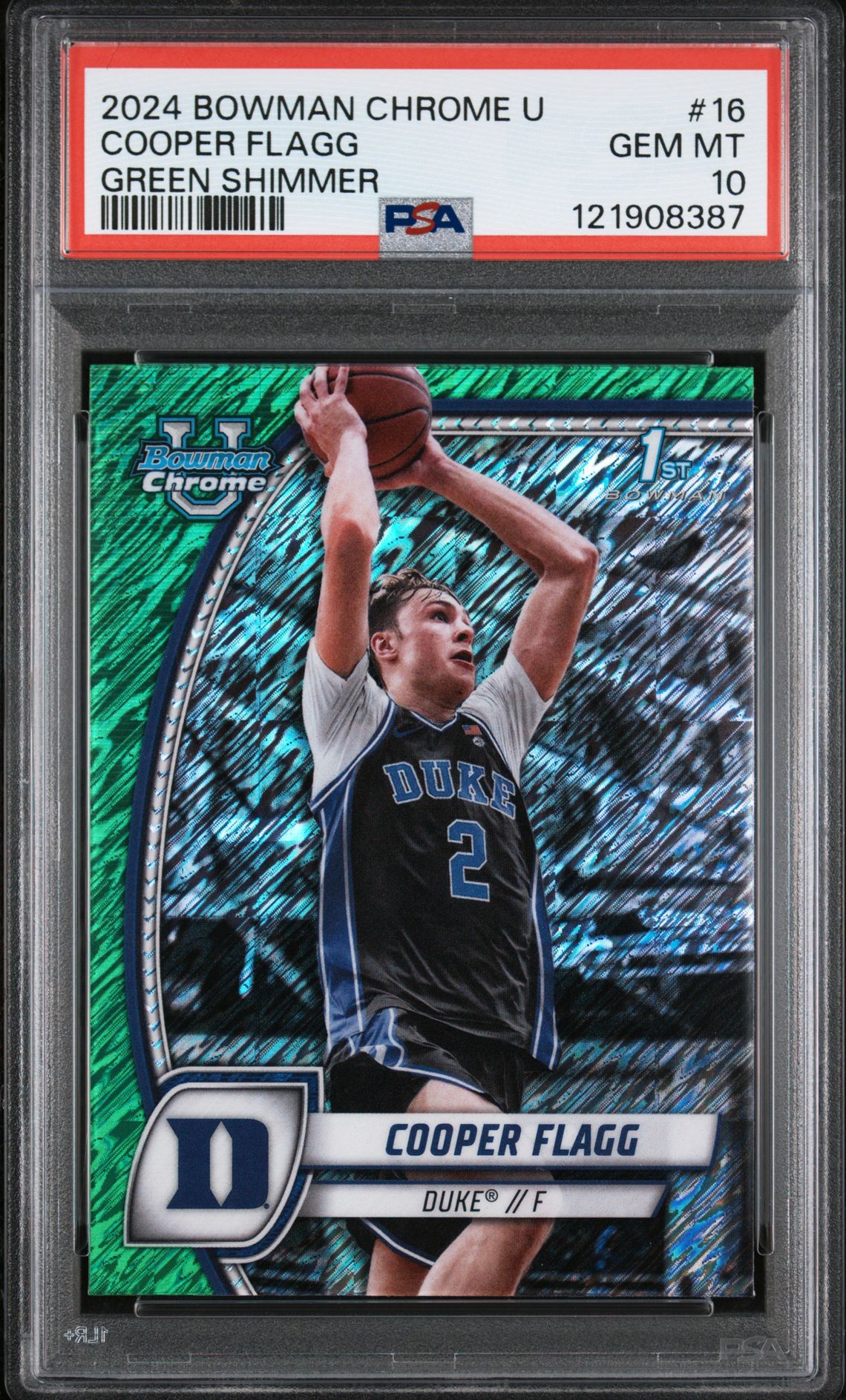 2024 Bowman Chrome University Cooper Flagg #16 (Green Shimmer) Gem Mt 10 front