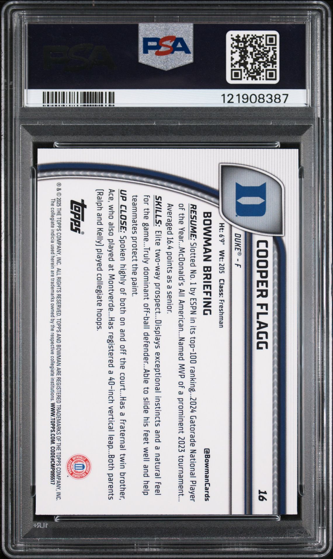 2024 Bowman Chrome University Cooper Flagg #16 (Green Shimmer) Gem Mt 10 back