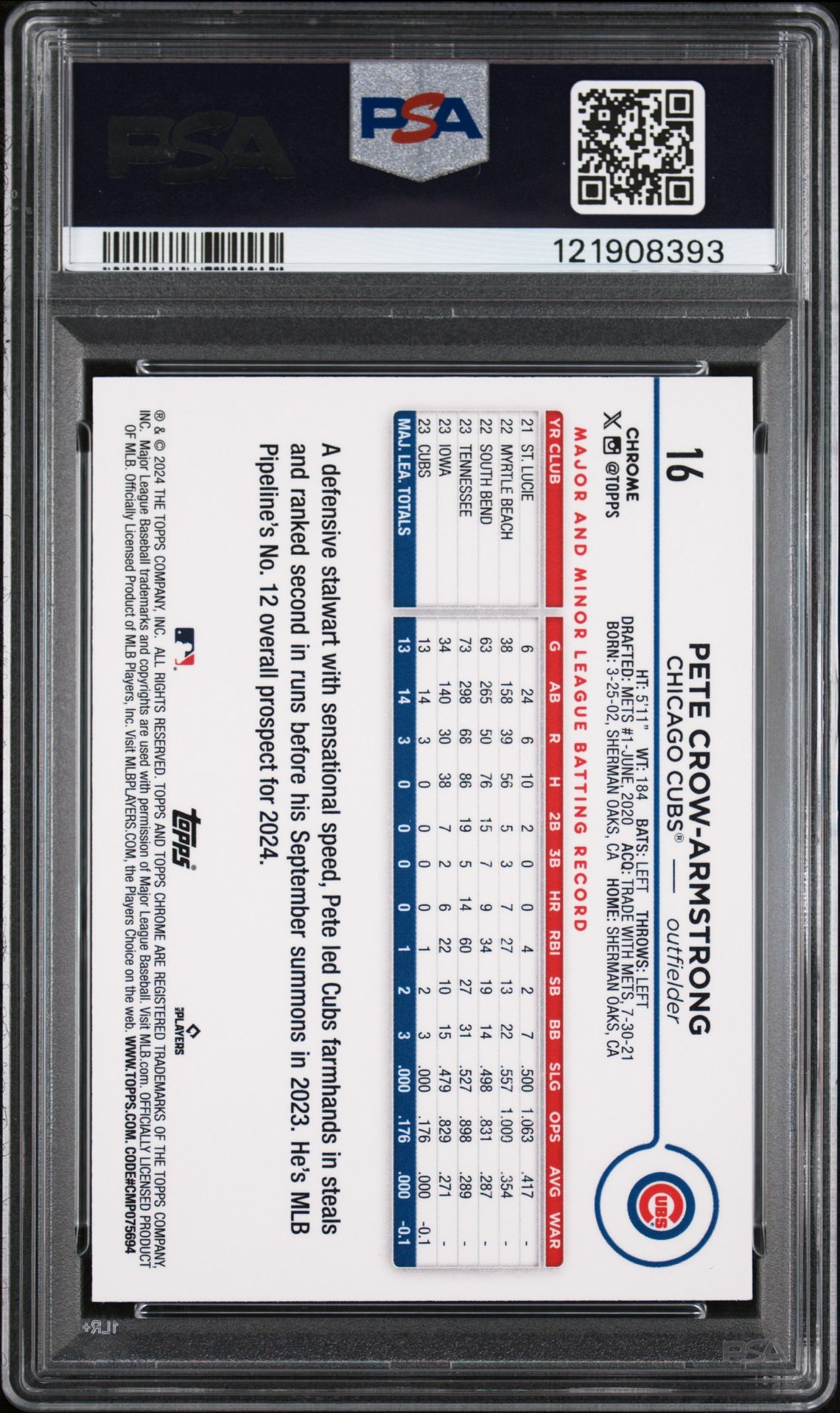 2024 Topps Chrome Pete Crow-Armstrong #16 (Green Refractor) Mint 9 back