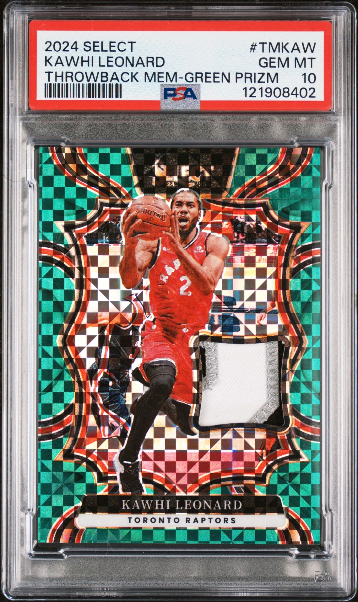 2024 Panini Select Throwback Memorabilia Kawhi Leonard #Tmkaw (Throwback Mem-Green Prizm) Gem Mt 10 front