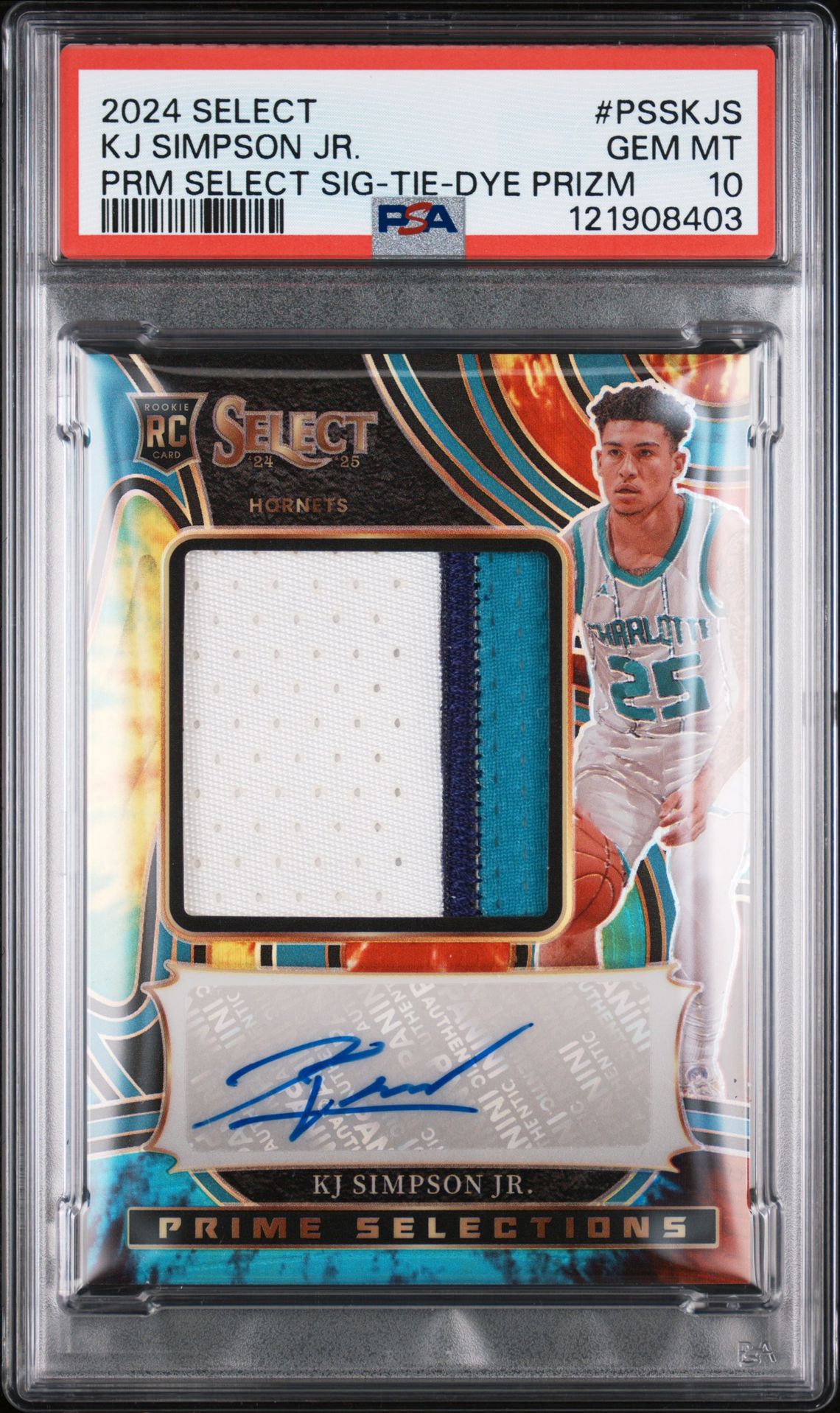 2024 Panini Select Prime Selections Signatures Kj Simpson Jr. #Psskjs (Prm Select Sig-Tie-Dye Prizm) Gem Mt 10 front