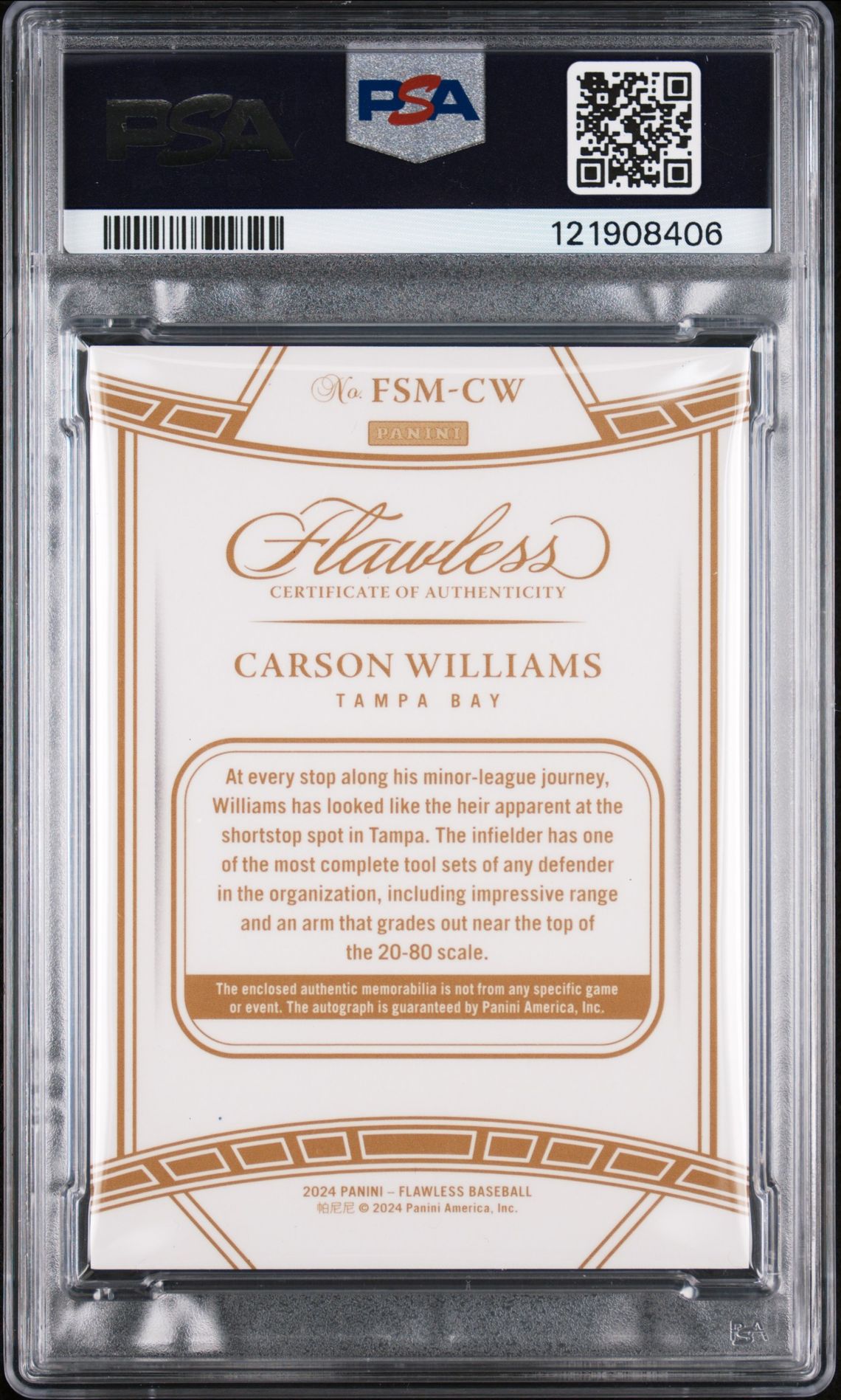 2024 Panini Flawless Flawless Signature Materials Carson Williams #Fsmcw (Flawless Signature Mat-Sph) Gem Mt 10 back