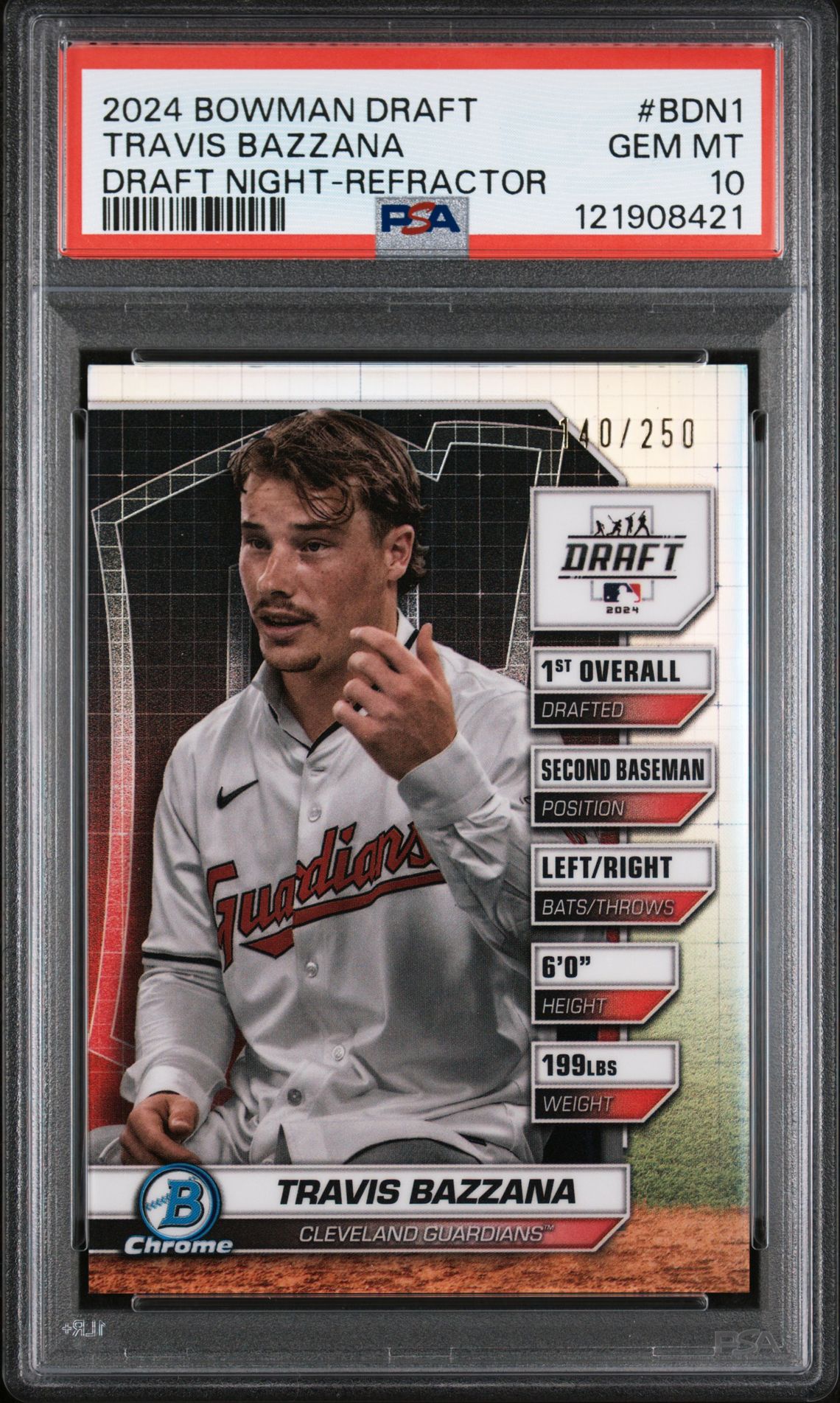 2024 Bowman Draft Bowman Draft Night Travis Bazzana #Bdn1 (Draft Night-Refractor) Gem Mt 10 front