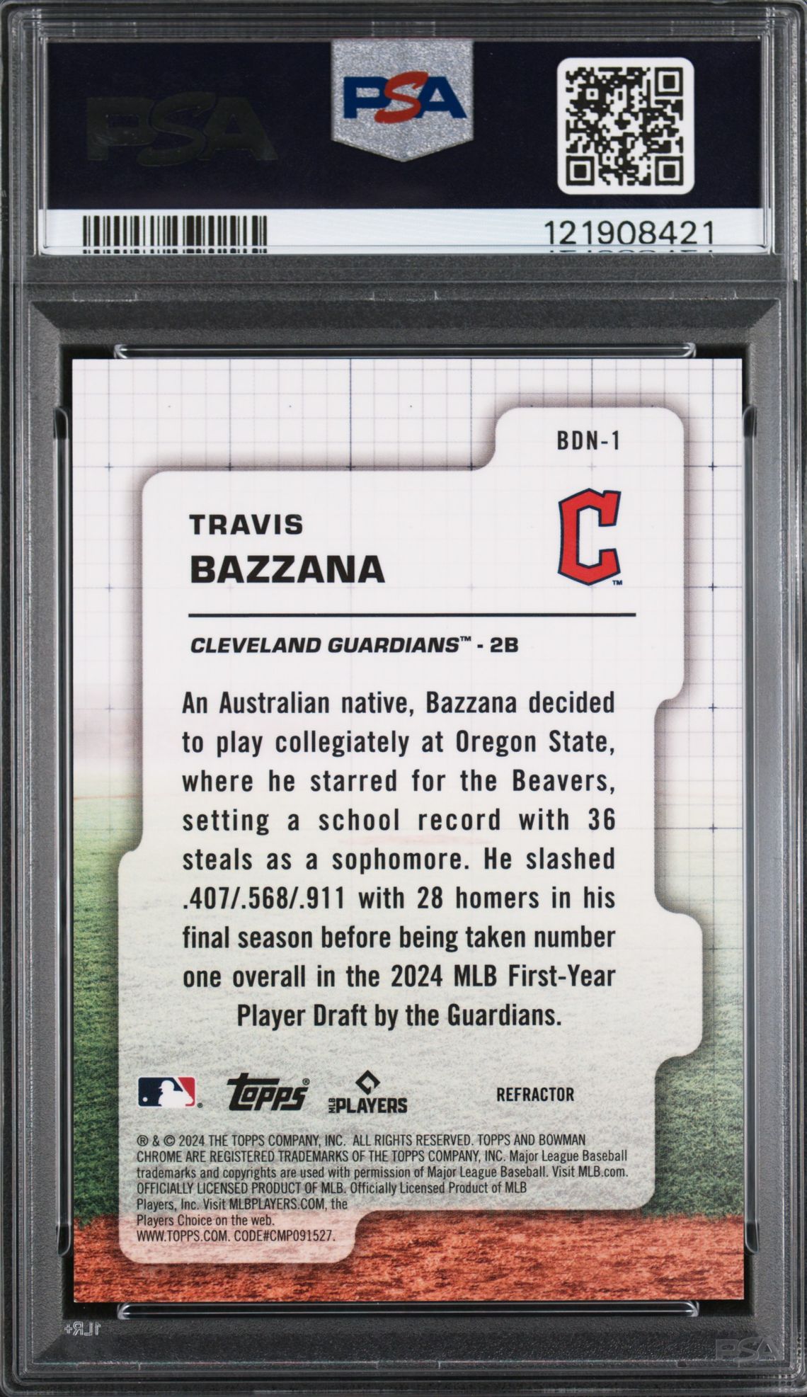 2024 Bowman Draft Bowman Draft Night Travis Bazzana #Bdn1 (Draft Night-Refractor) Gem Mt 10 back