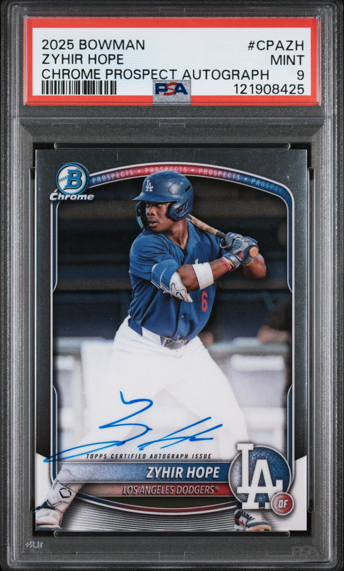 2025 Bowman Chrome Prospect Autographs Zyhir Hope #Cpazh Mint 9 front