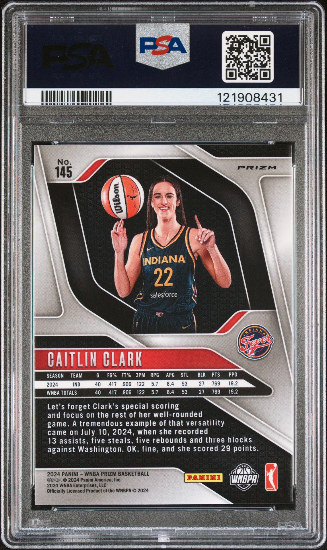 2024 Panini Prizm Wnba Caitlin Clark #145 (Wnba Logo Prizm) Mint 9 back