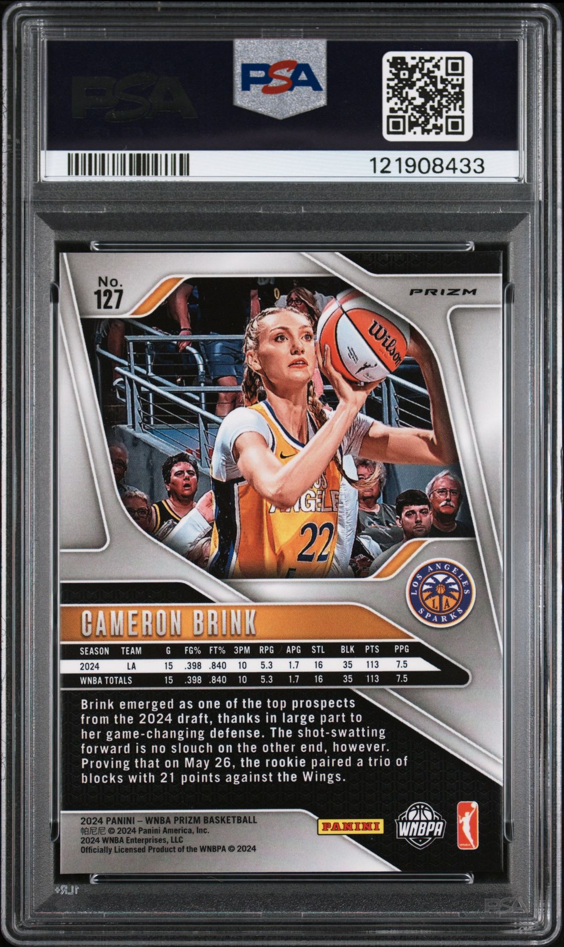 2024 Panini Prizm Wnba Cameron Brink #127 (Silver Prizm) Mint 9 back