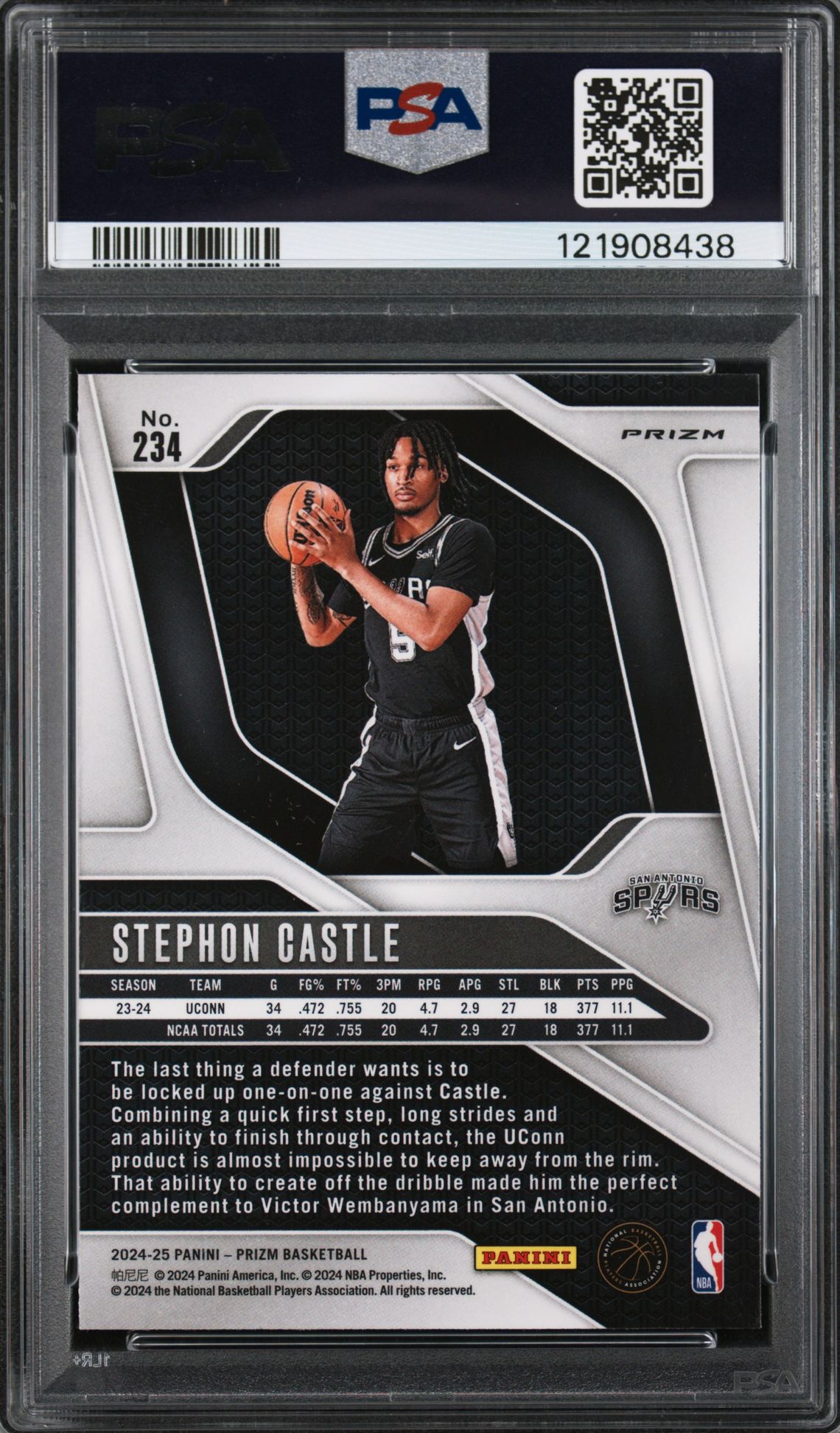 2024 Panini Prizm Stephon Castle #234 (Pink Ice) Gem Mt 10 back