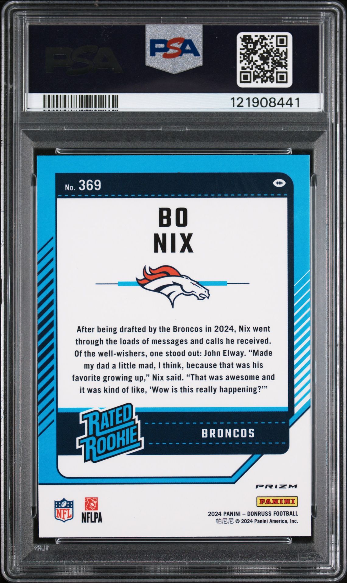 2024 Panini Donruss Bo Nix #369 (Optic Preview-Pink) Gem Mt 10 back