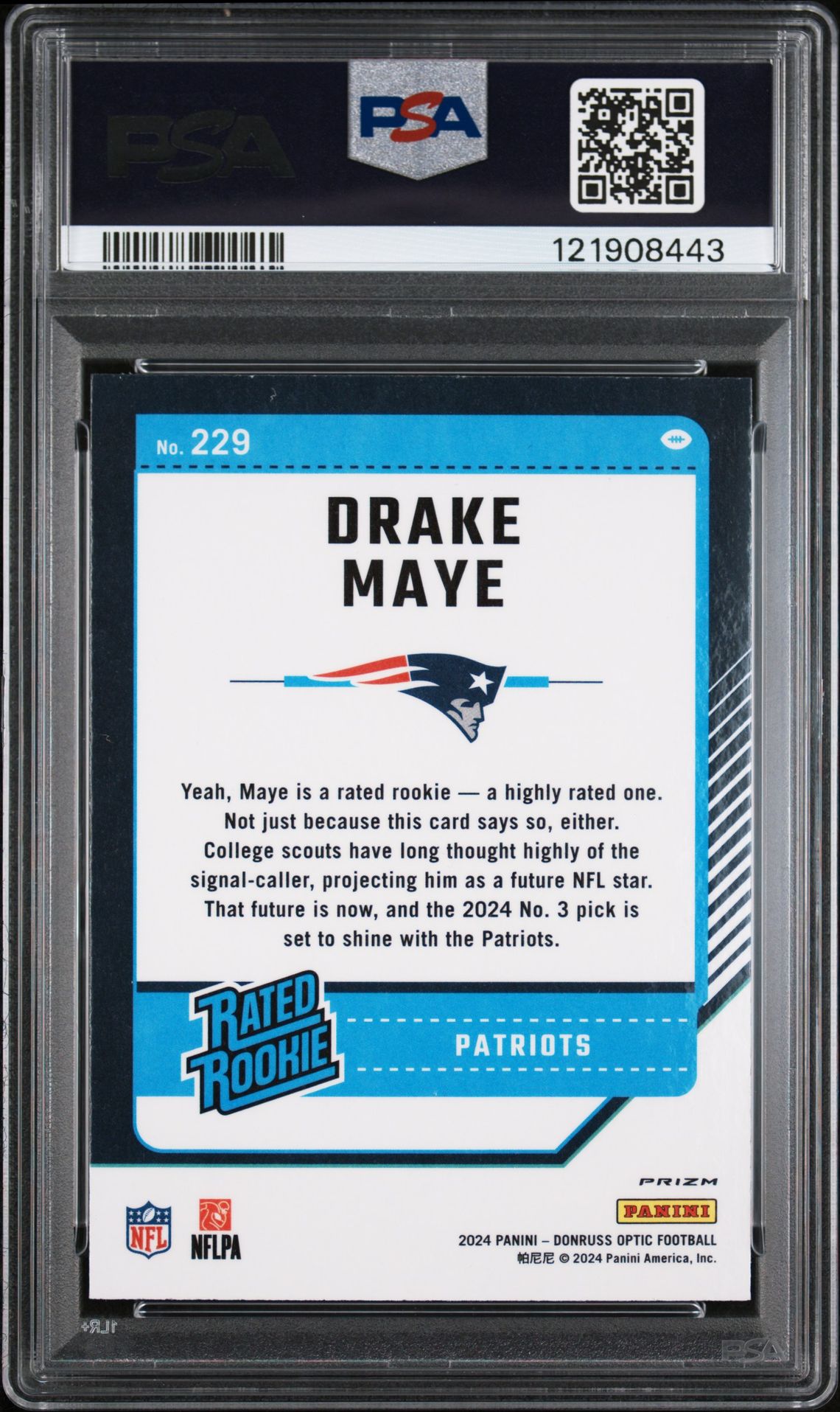 2024 Panini Donruss Optic Drake Maye #229 (Holo) Gem Mt 10 back