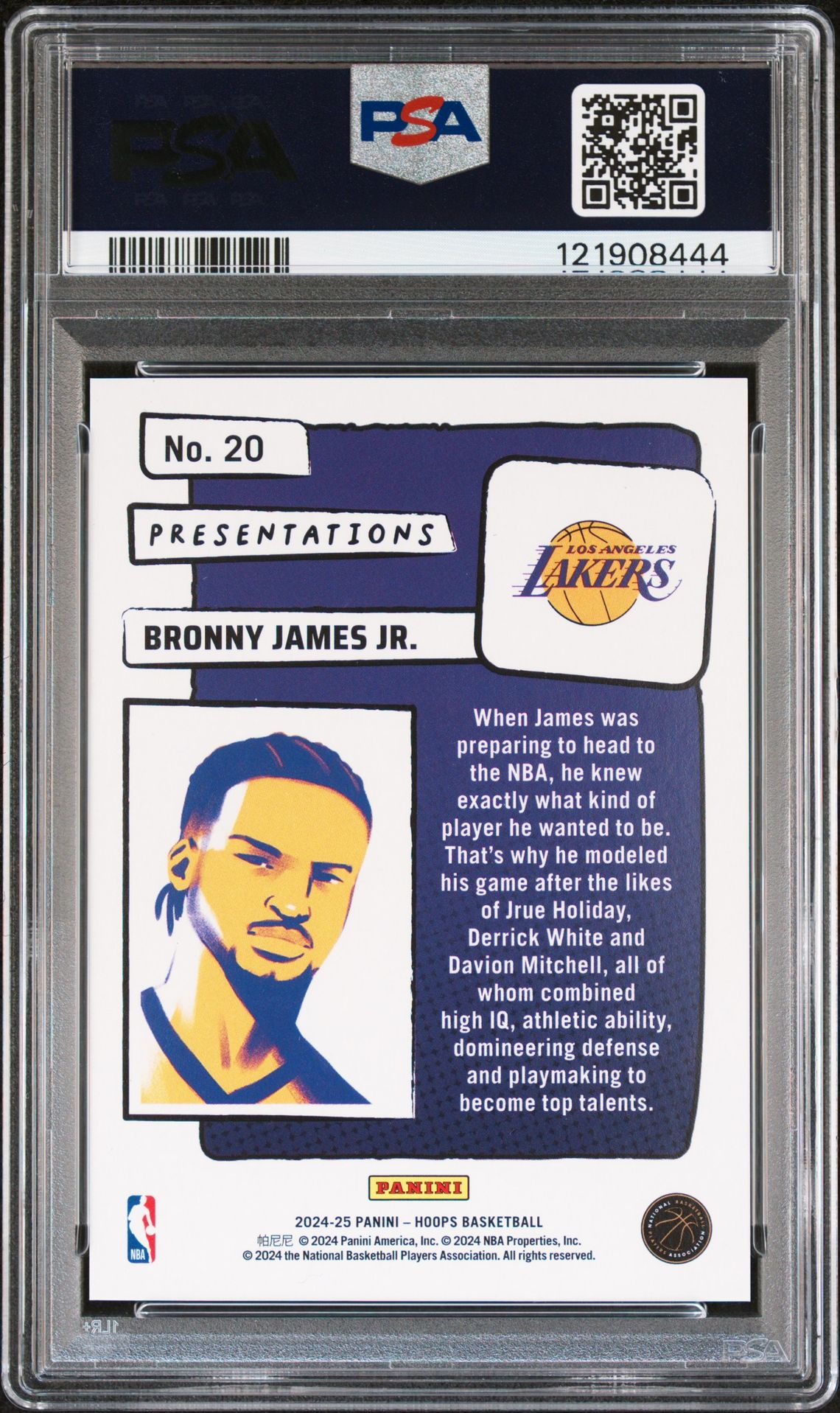 2024 Panini Nba Hoops Presentations Bronny James Jr. #20 Mint 9 back