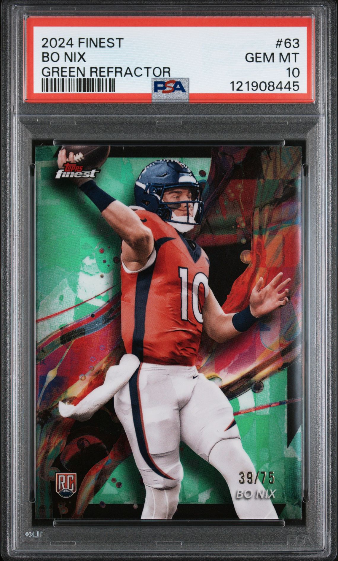 2024 Topps Finest Bo Nix #63 (Green Refractor) Gem Mt 10 front