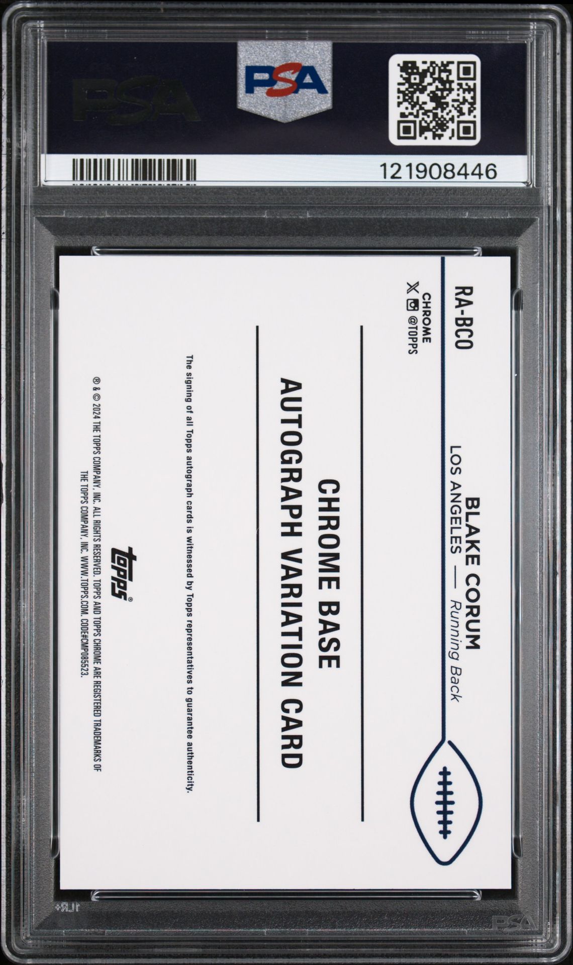 2024 Topps Chrome Rookie Autographs Variations Blake Corum #Rabco (Rookie Auto-Green Geometric) Mint 9 back