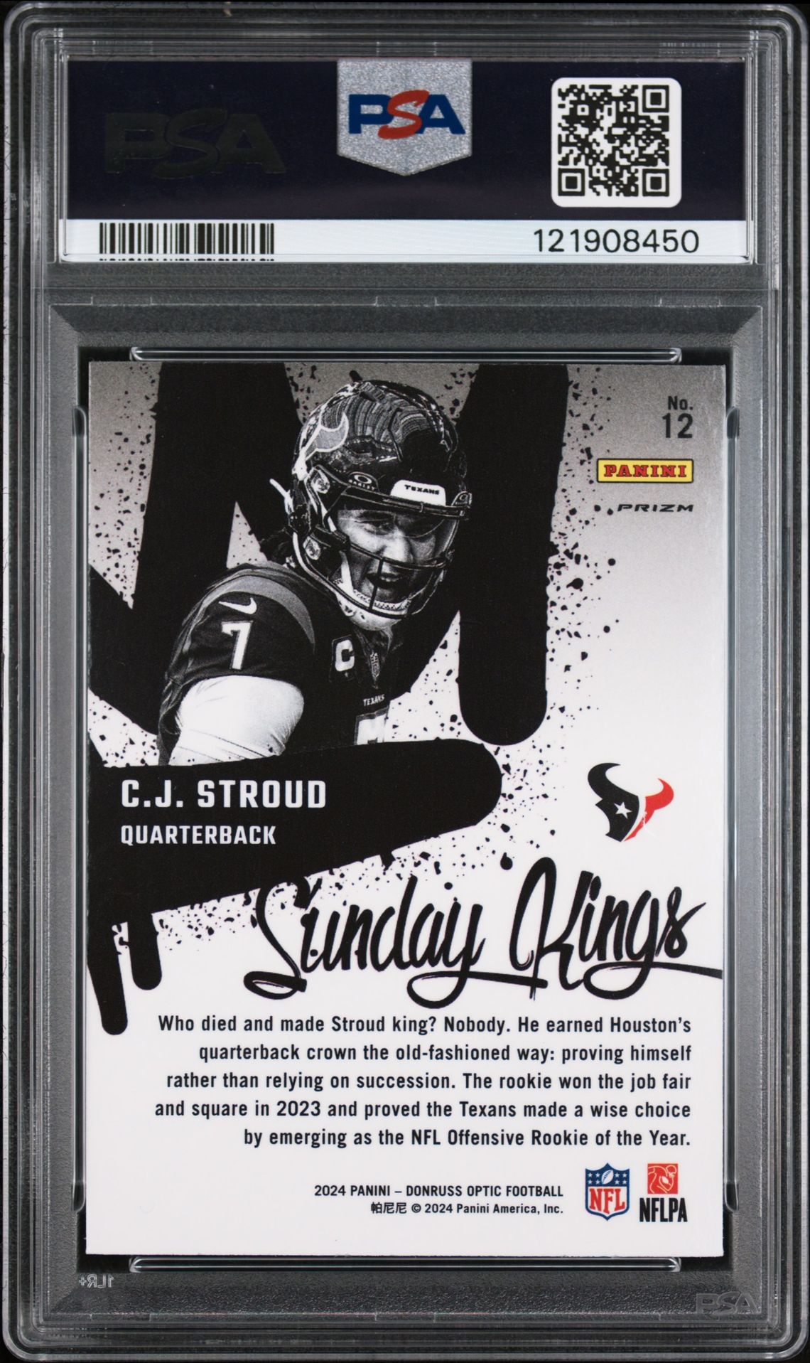 2024 Panini Donruss Optic Sunday Kings Cj Stroud #12 Gem Mt 10 back
