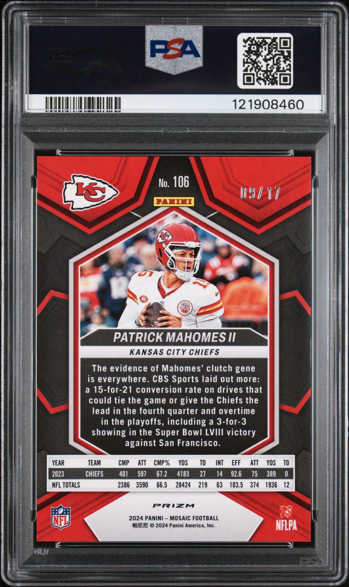 2024 Panini Mosaic Patrick Mahomes Ii #106 (Gold Wave) Mint 9 back