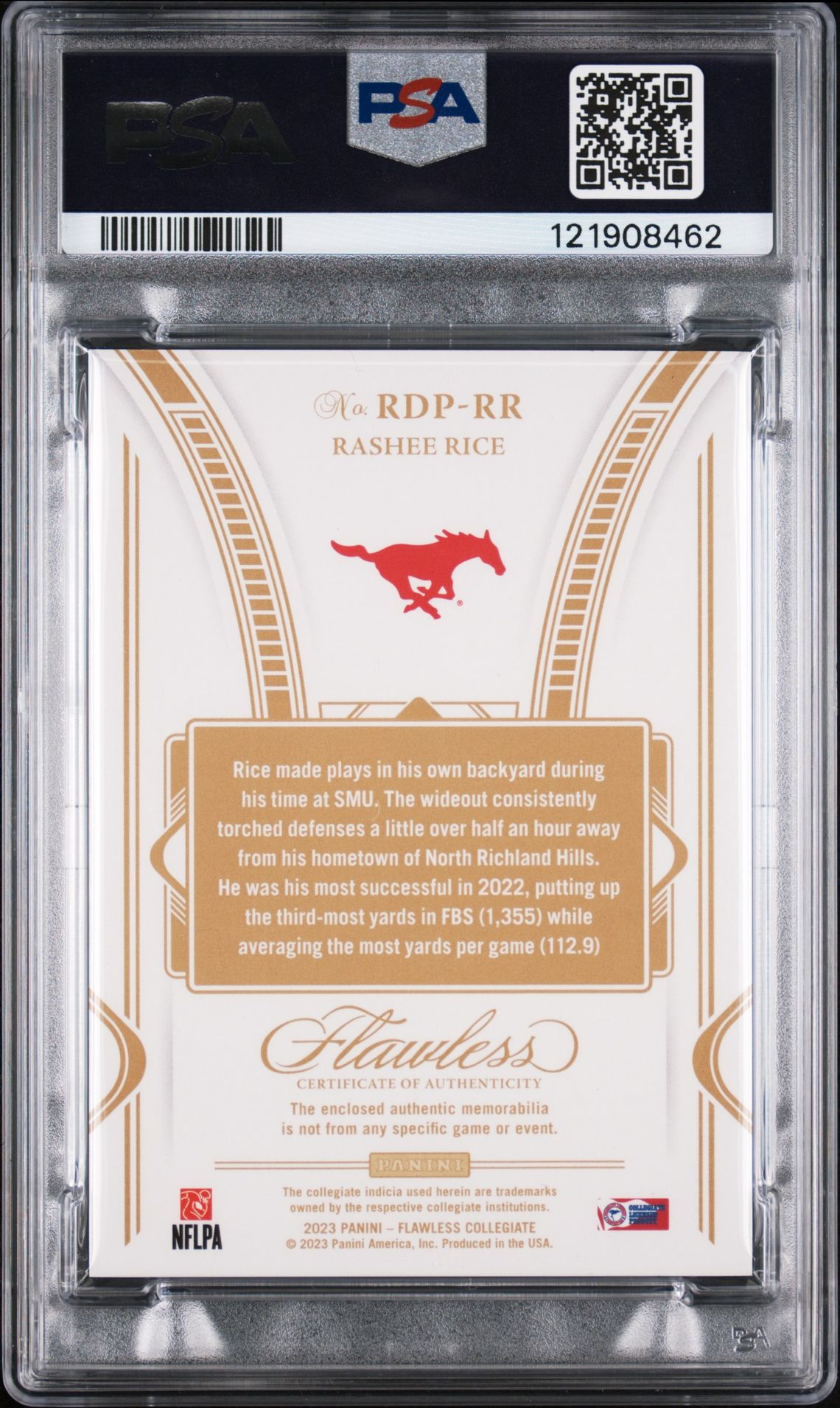 2023 Panini Flawless Collegiate Rookie Dual Patches Rashee Rice #Rdprr Gem Mt 10 back