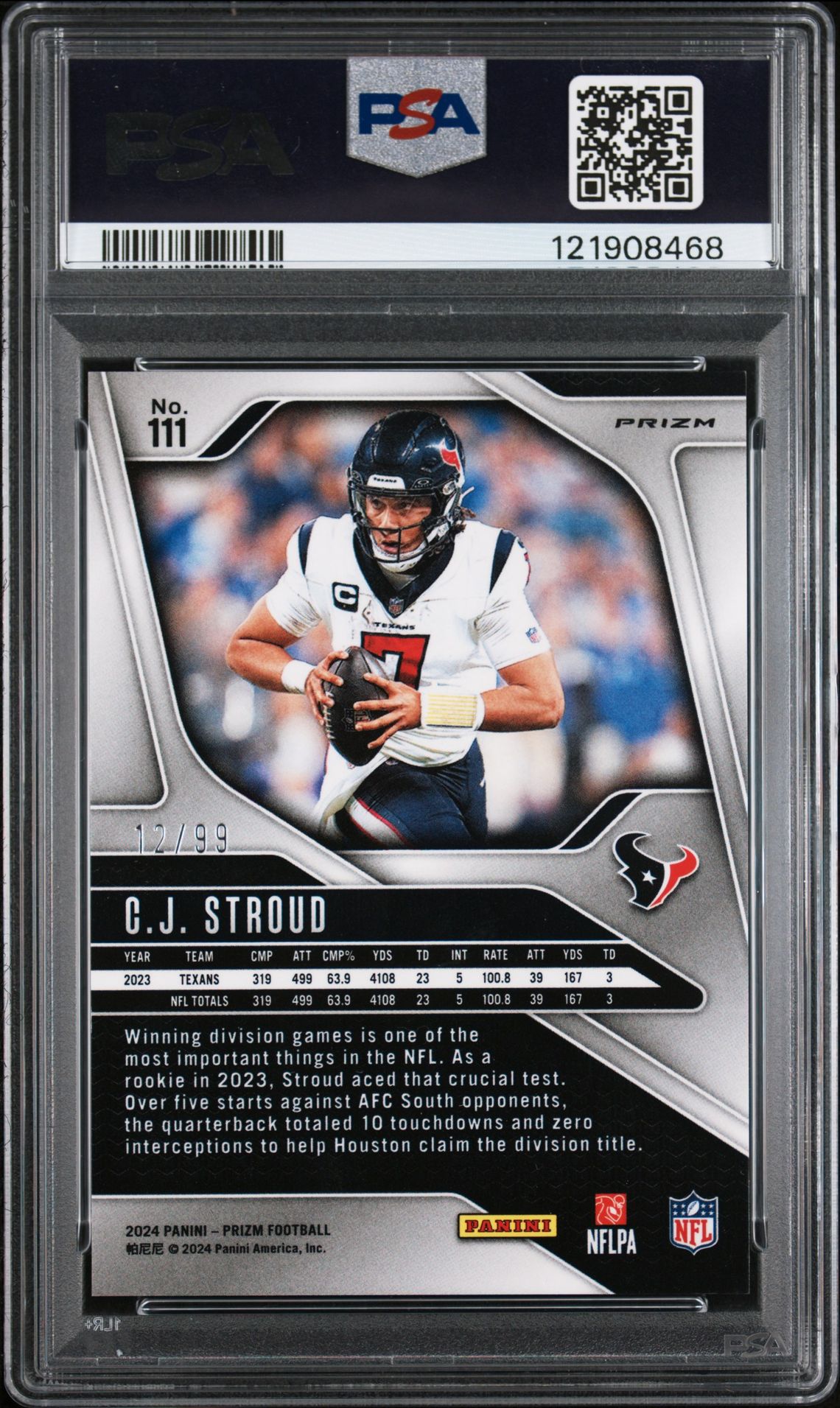 2024 Panini Prizm Cj Stroud #111 (Purple Wave) Mint 9 back