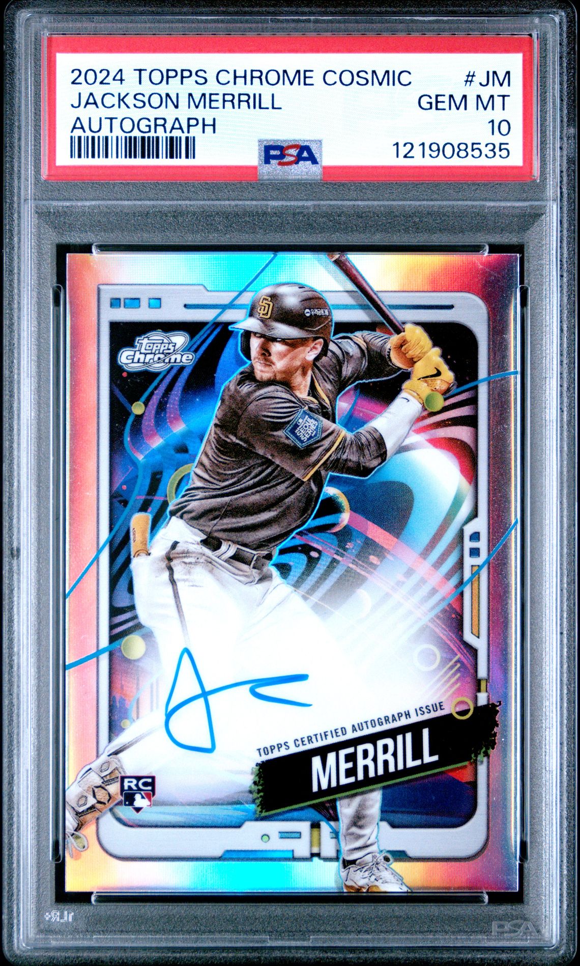 2024 Topps Chrome Cosmic Cosmic Chrome Autographs Jackson Merrill #Jm Gem Mt 10 front