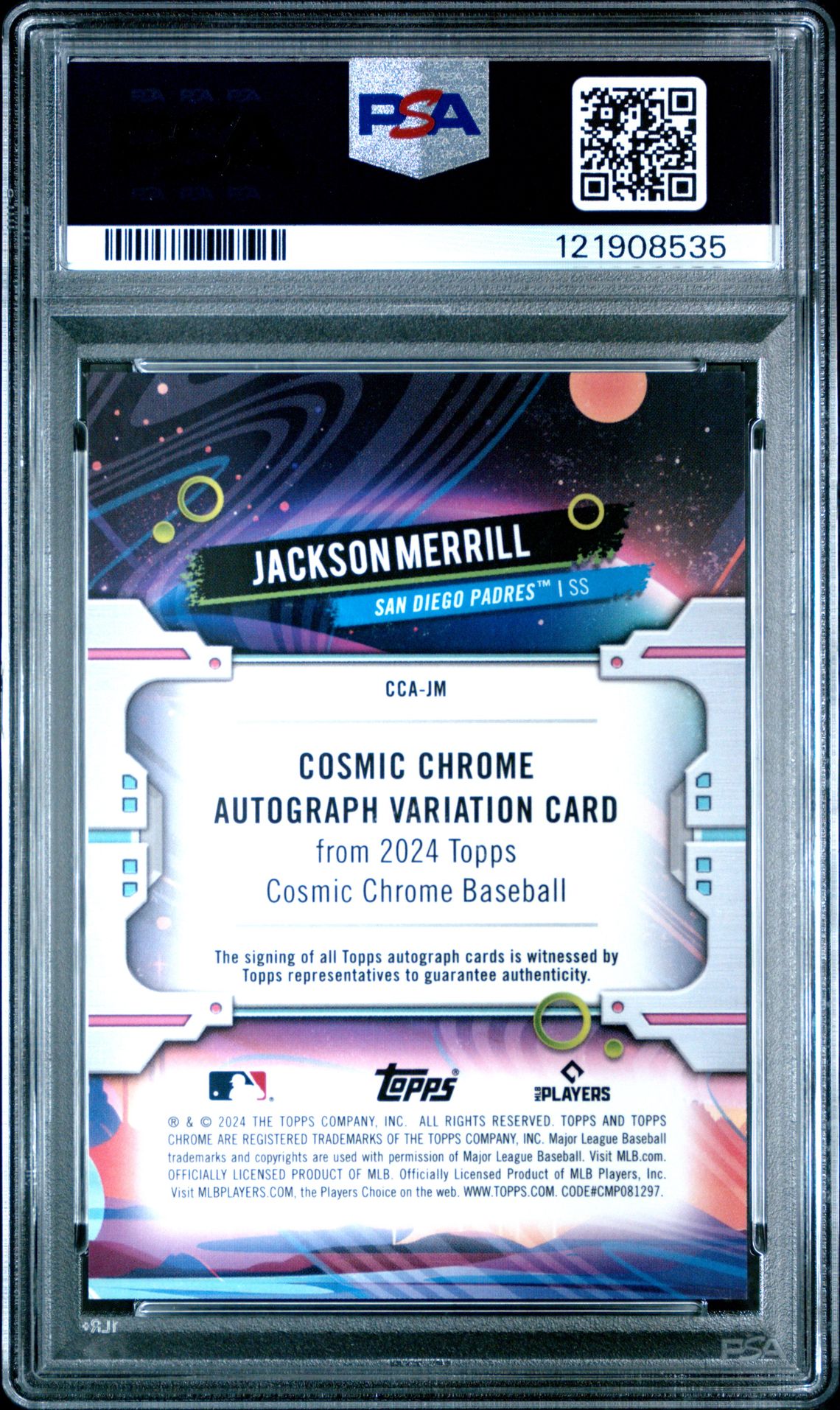 2024 Topps Chrome Cosmic Cosmic Chrome Autographs Jackson Merrill #Jm Gem Mt 10 back