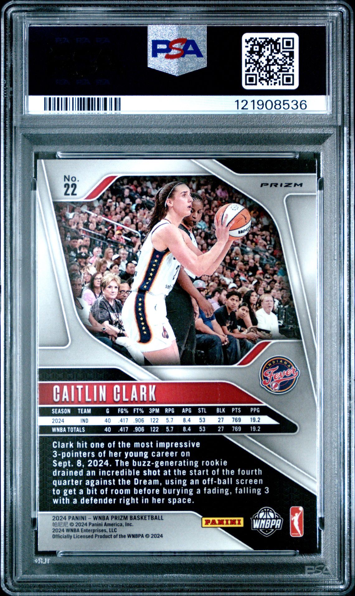 2024 Panini Prizm Wnba Caitlin Clark #22 (Blue Velocity) Gem Mt 10 back