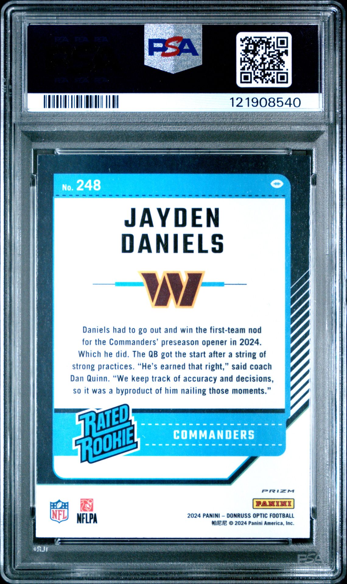 2024 Panini Donruss Optic Jayden Daniels #248 (Holo) Gem Mt 10 back