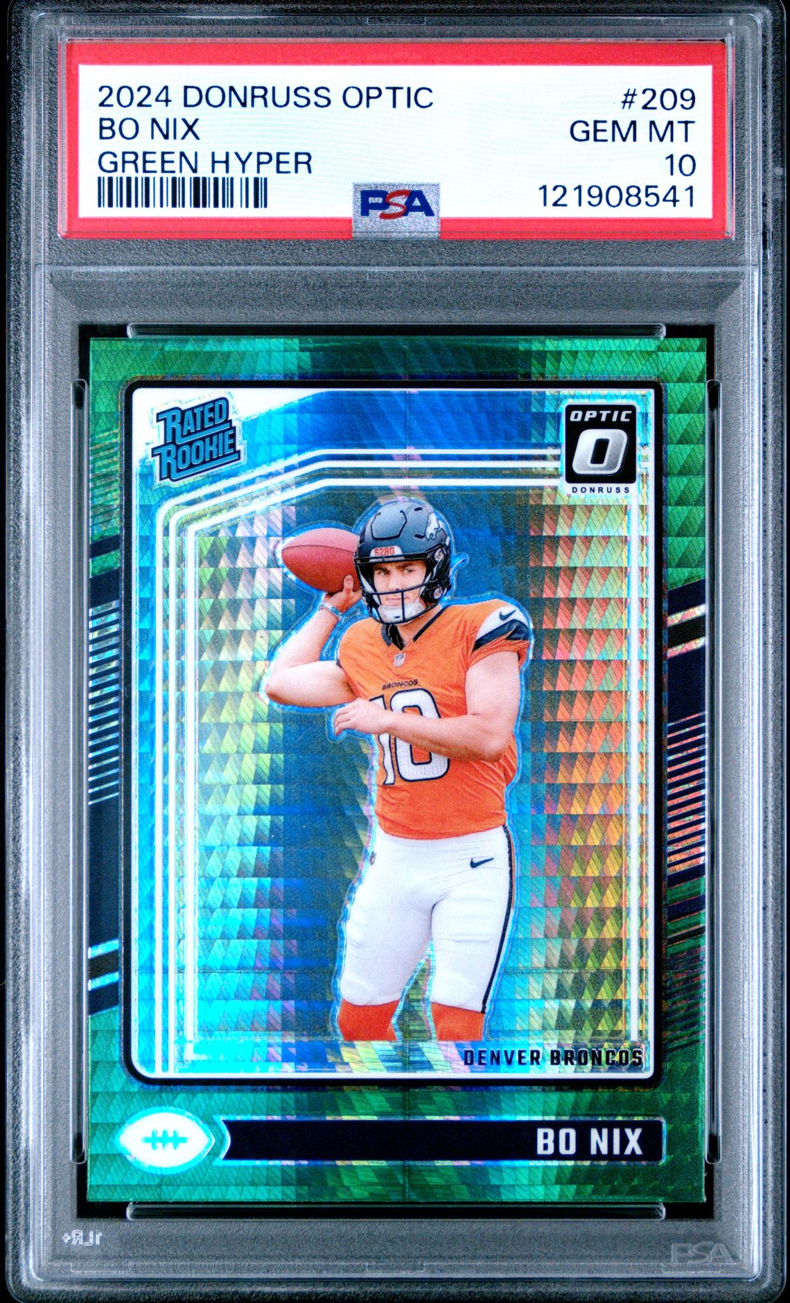 2024 Panini Donruss Optic Bo Nix #209 (Green Hyper) Gem Mt 10 front