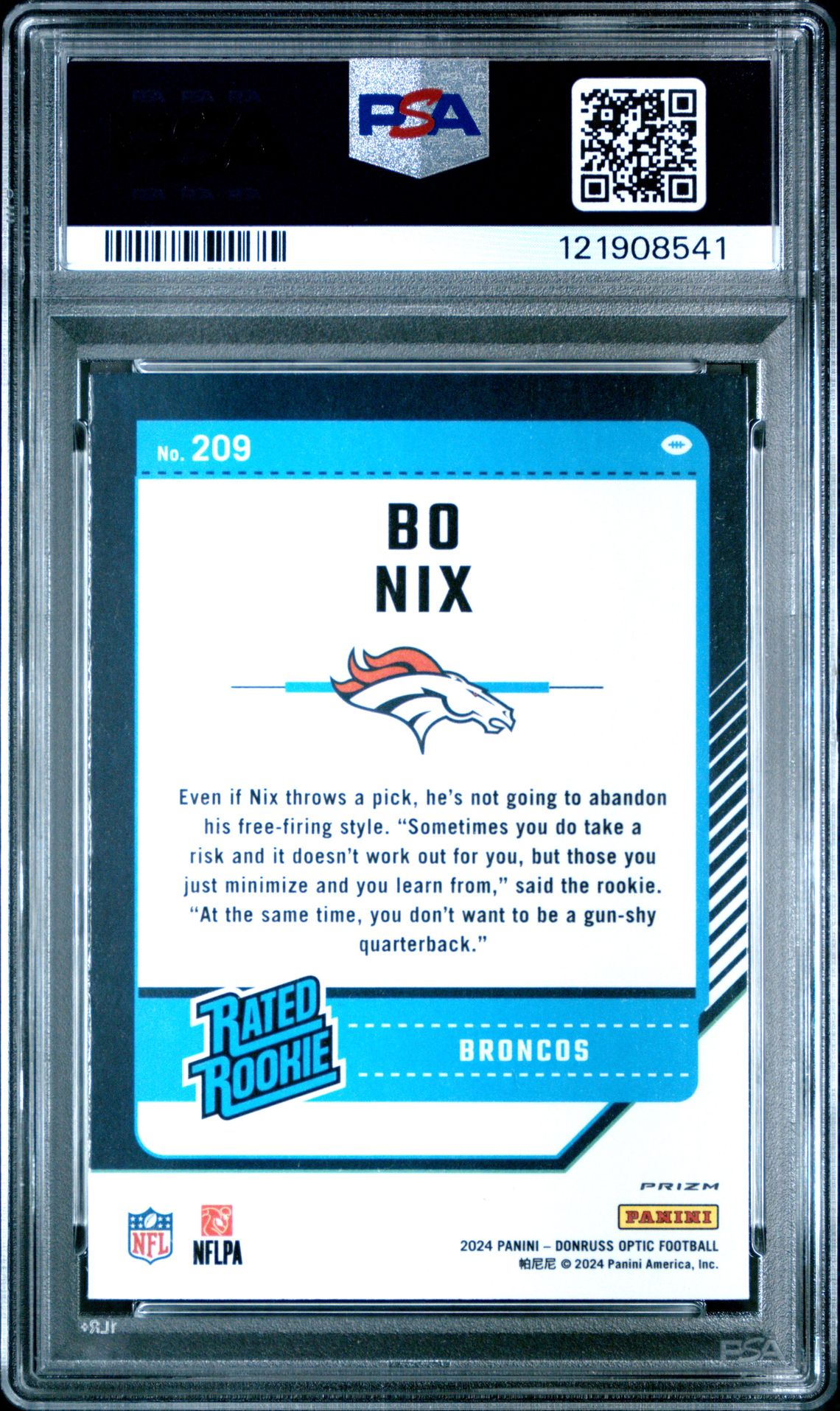 2024 Panini Donruss Optic Bo Nix #209 (Green Hyper) Gem Mt 10 back