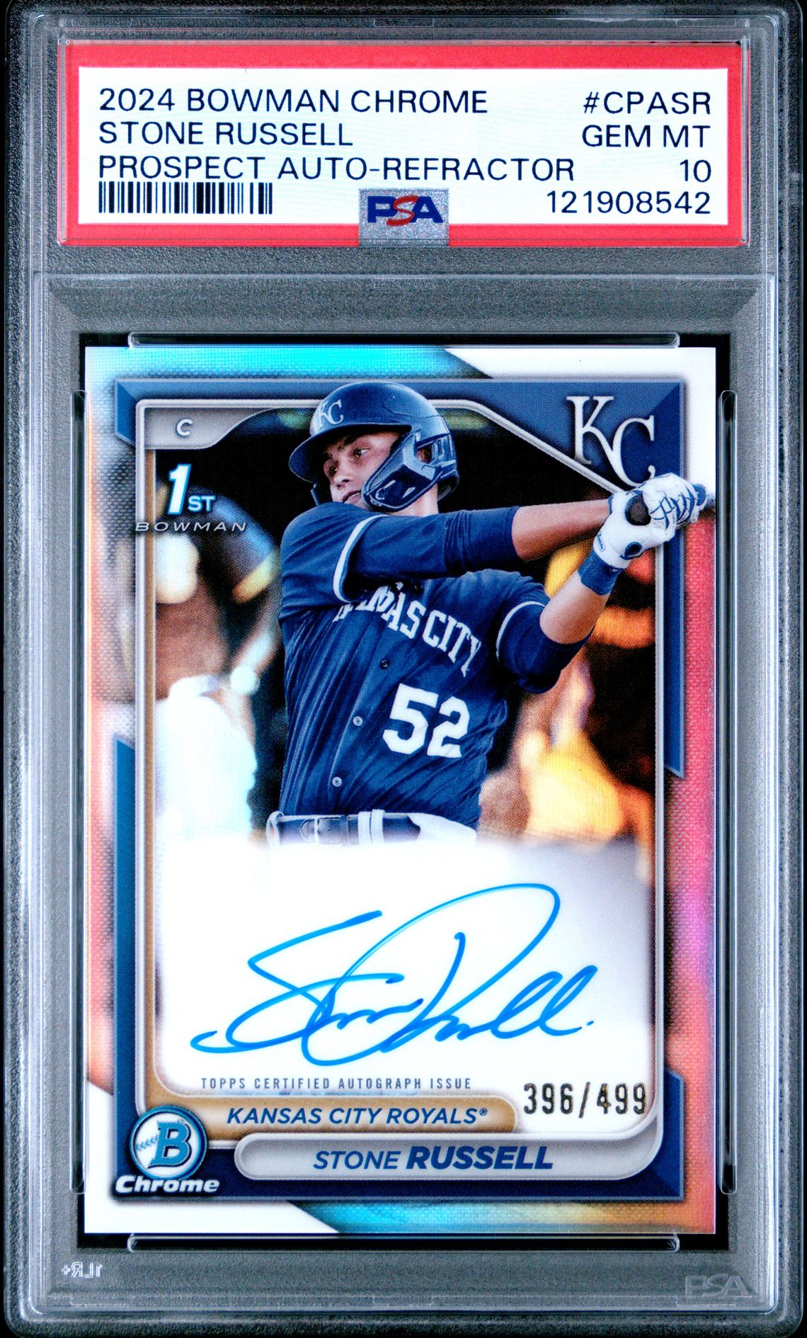 2024 Bowman Chrome Prospect Autographs Stone Russell #Cpasr (Prospect Auto-Refractor) Gem Mt 10 front
