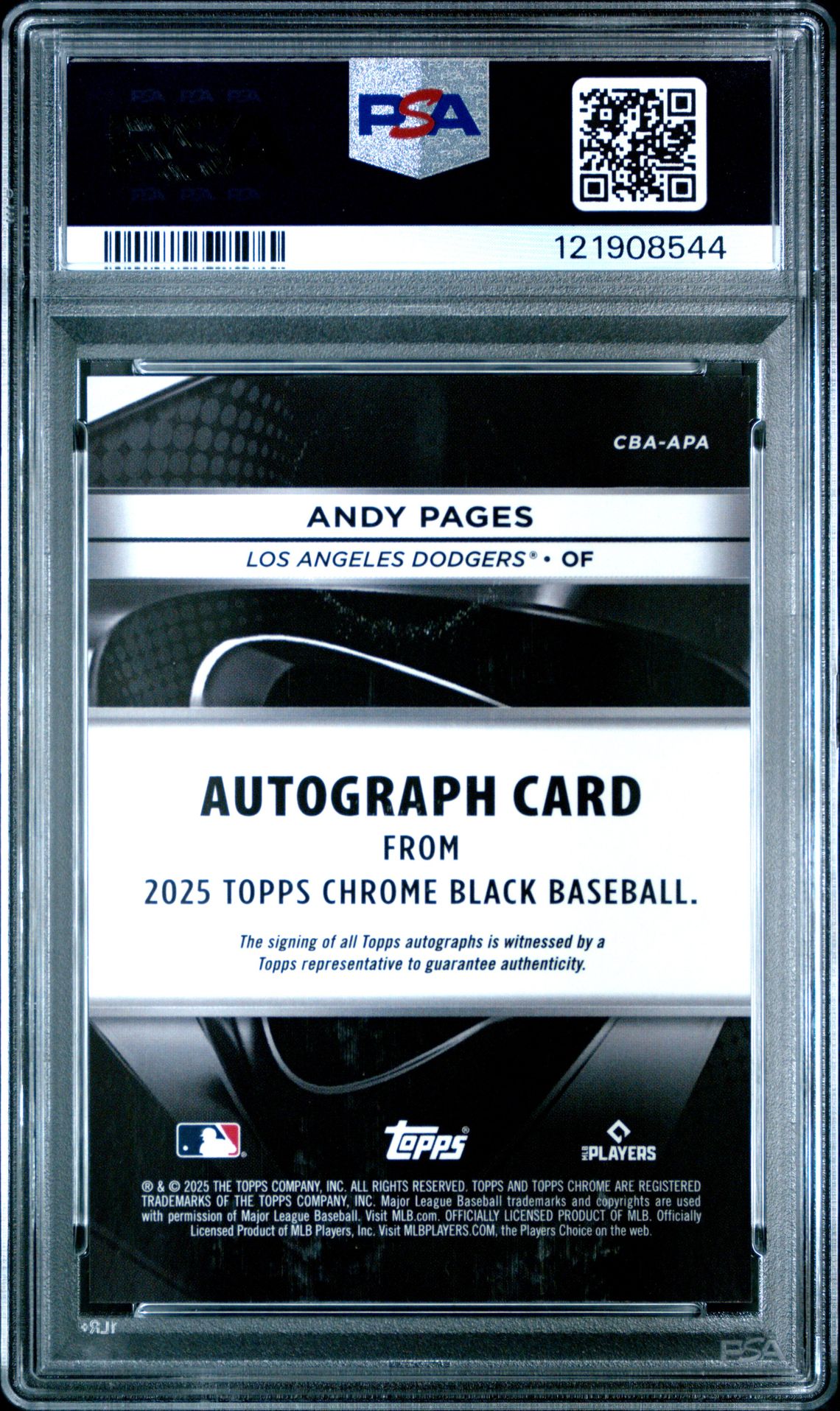 2025 Topps Chrome Black Autographs Andy Pages #Apa Gem Mt 10 back