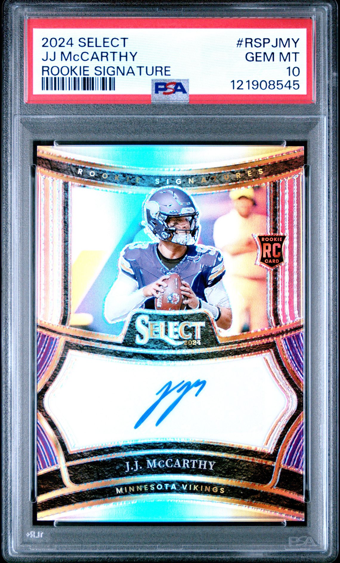 2024 Panini Select Rookie Signatures Jj Mccarthy #Rspjmy Gem Mt 10 front